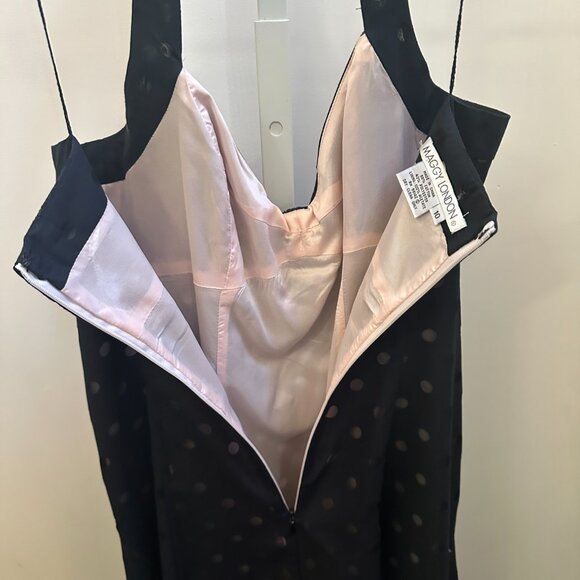 Maggy London Black Pink Polka Dot Lined Halter Dress Sz 10 - Picture 8 of 13
